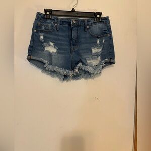 Mossimo Supply Co. Distressed Dark Blue Denim Frayed Shorts